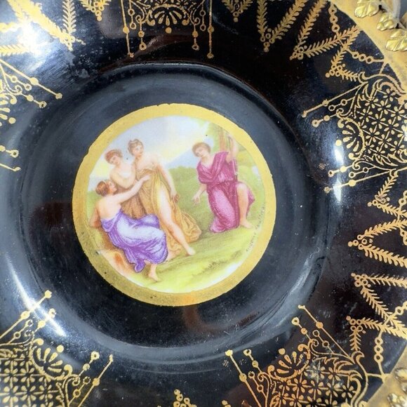 Antique La Chateau Porcelain Trinket Dish Metal Bronze Mount Victorian Scene VTG - Picture 5 of 16